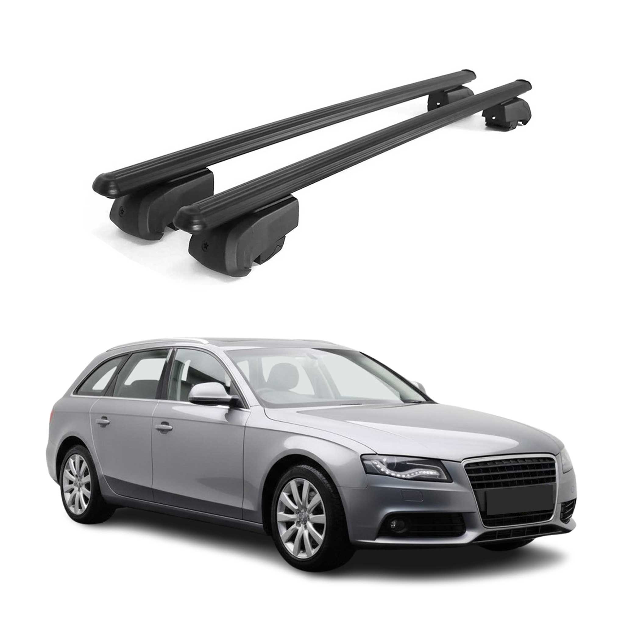 Dachträger Grundträger für Audi A4 B8 Avant 2008-2015 Aluminium Schwarz 2tlg