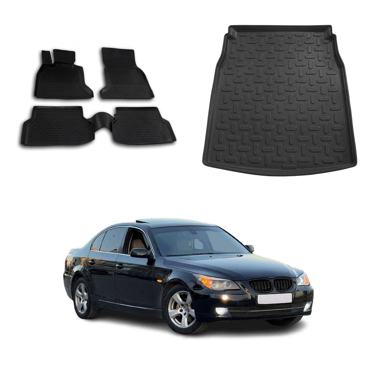 Fußmatten & Kofferraumwanne Set für BMW 5er E60 Limousine 2003-2010 Schwarz
