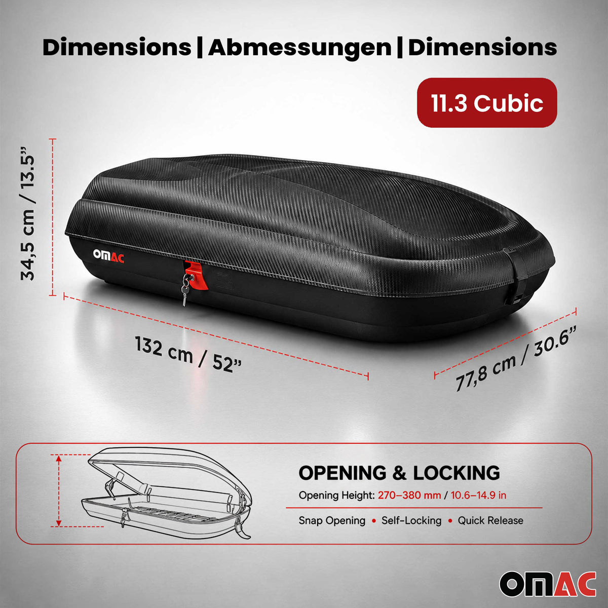 OMAC Dachbox Dachkoffer Gepäckbox 320 Liter Carbonlook Abschließbar Autobox TÜV