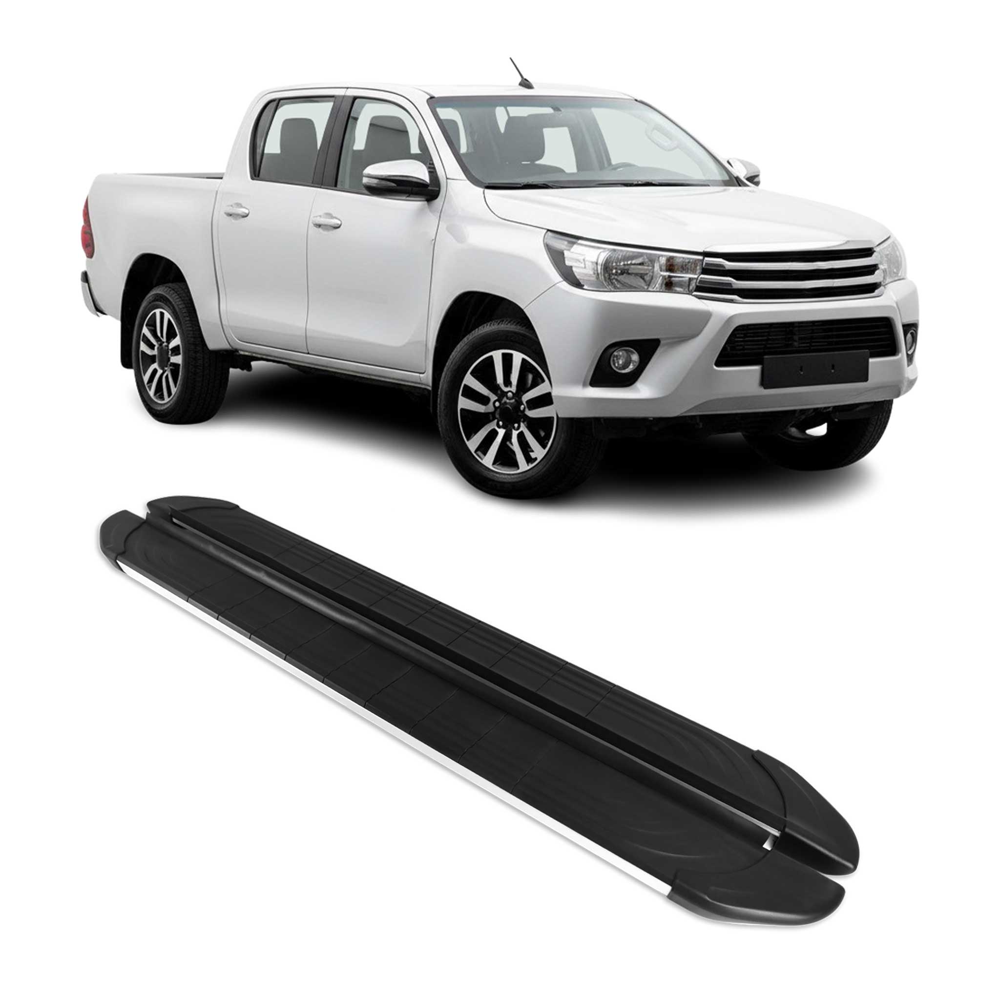 Trittbretter Seitenschutz für Toyota Hilux DoubleCab 2015-26 Alu Schwarz Silber