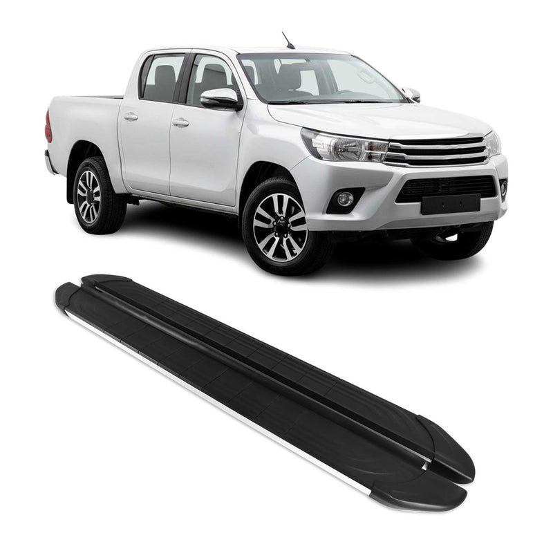 Trittbretter Seitenschutz für Toyota Hilux DoubleCab 2015-25 Alu Schwarz Silber