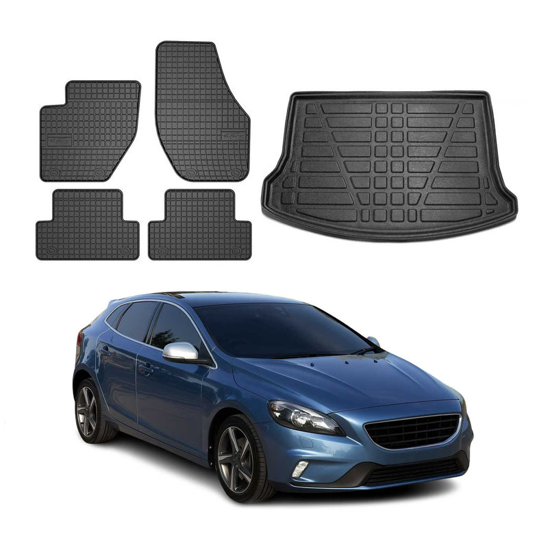 Fußmatten & Kofferraumwanne Set für Volvo V40 2012-2015 Gummi TPE Schwarz 5x