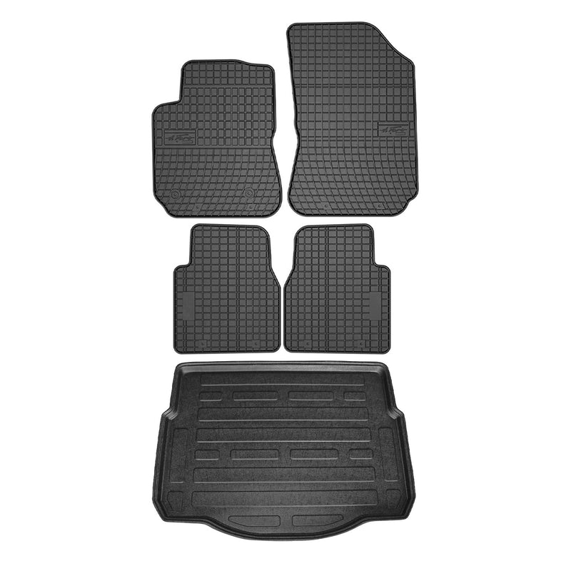 Fußmatten & Kofferraumwanne Set für Citroen C4 Cactus 2018-2024 Gummi Schwarz 5x