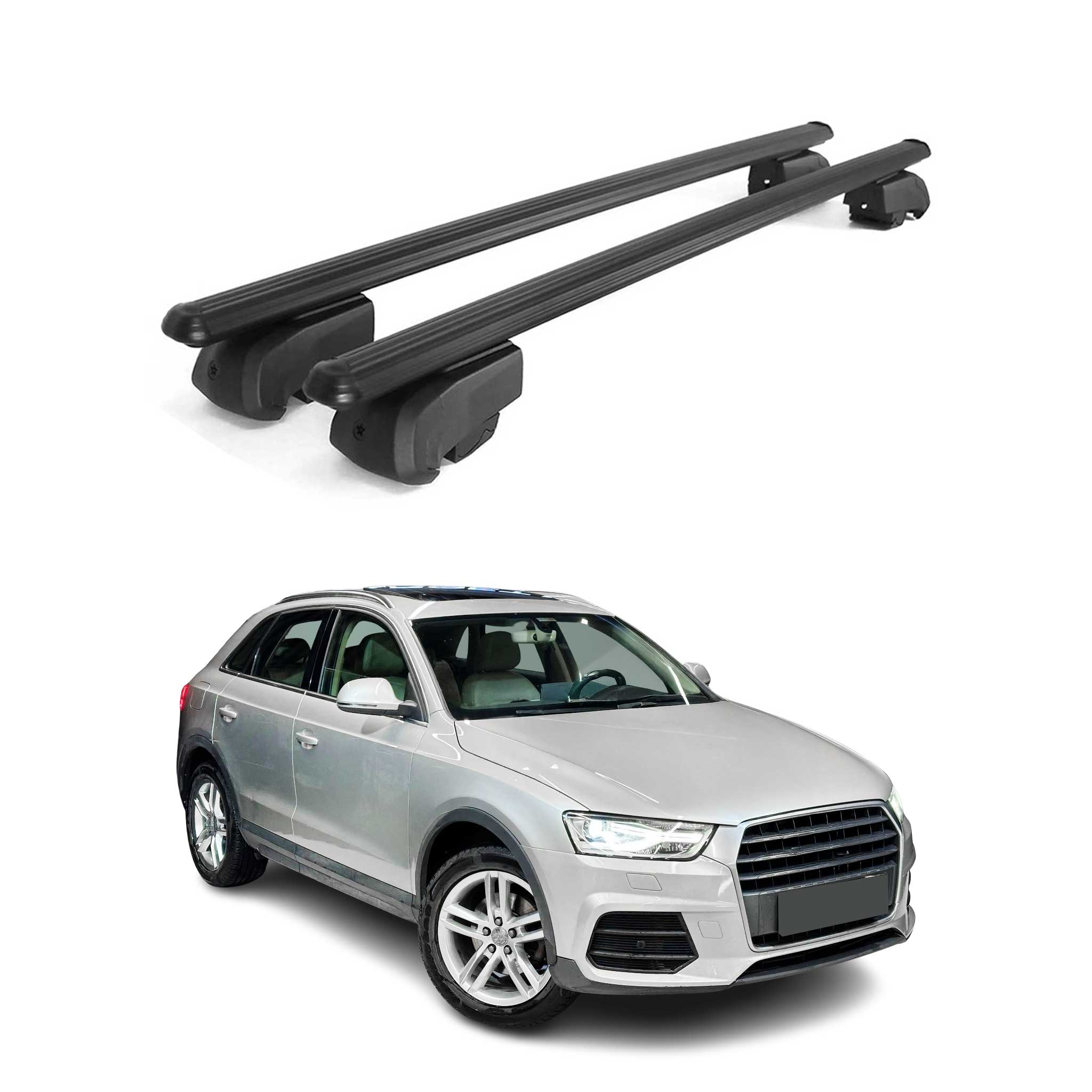 Dachträger Grundtäger für Audi Q3 mk1 2011-2018 75kg Alu Schwarz 2 tlg