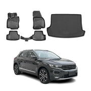 Fußmatten & Kofferraumwanne Set für VW T-Roc 2017-2025 Gummi TPE Schwarz 5x