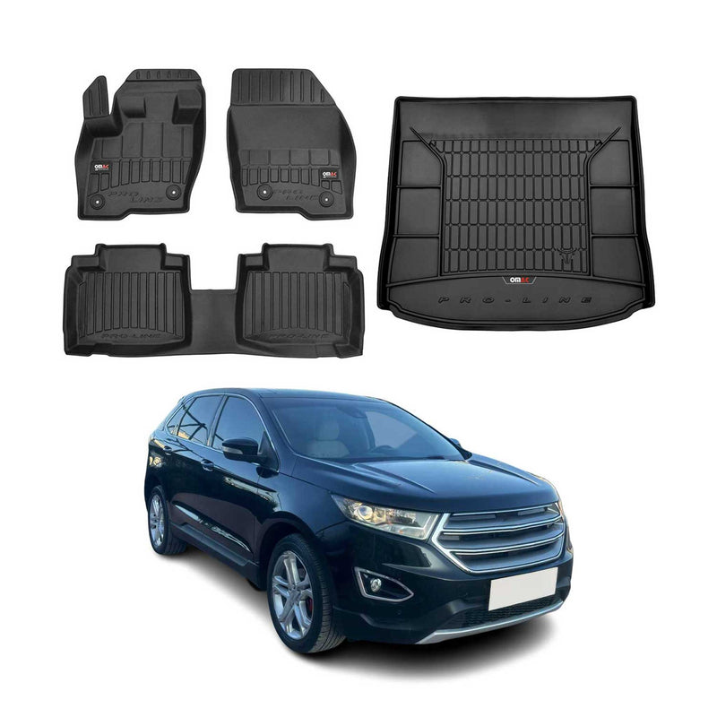 OMAC Fußmatten & Kofferraumwanne Set für Ford Edge 2014-2024 Gummi Schwarz 5x