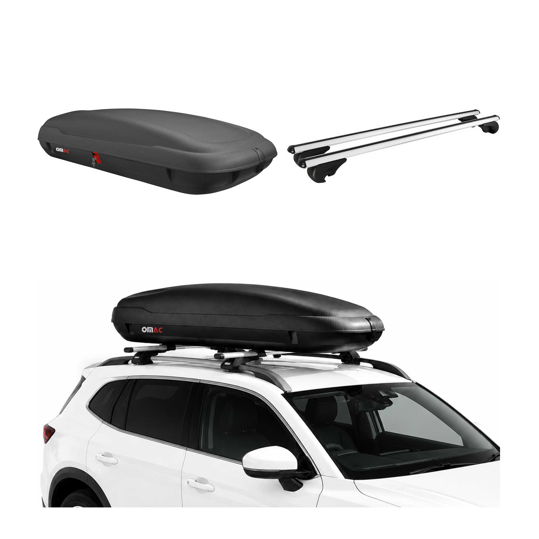 Carbonlook Dachbox 400L + Alu Dachträger VW Sharan II 2010-2023 Silber