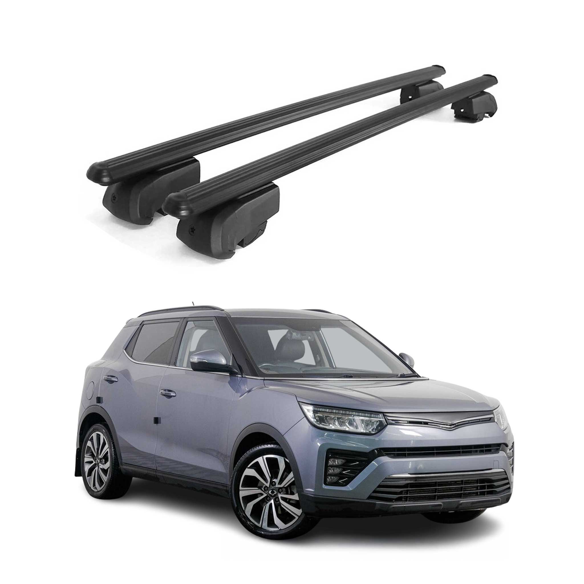 Dachträger Gepäckträger für Ssangyong Tivoli 2015-2021 ABE Alu Schwarz 2tlg