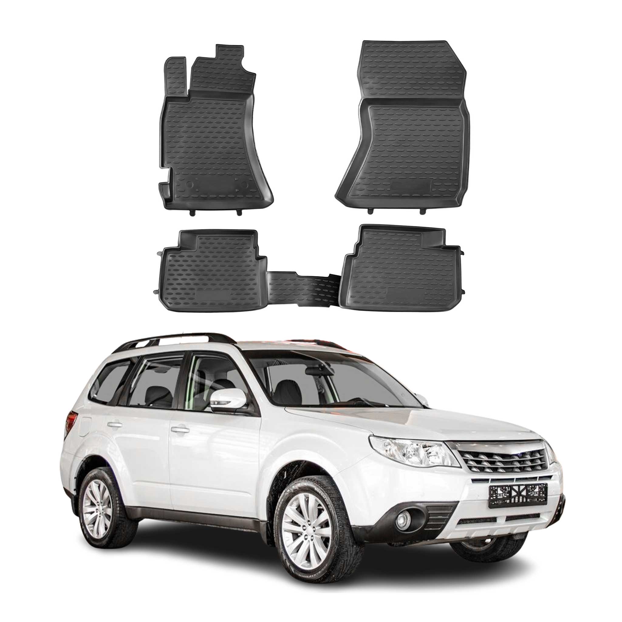 OMAC Gummimatten Fußmatten für Subaru Forester III 2008-2013 TPE Schwarz 4tlg