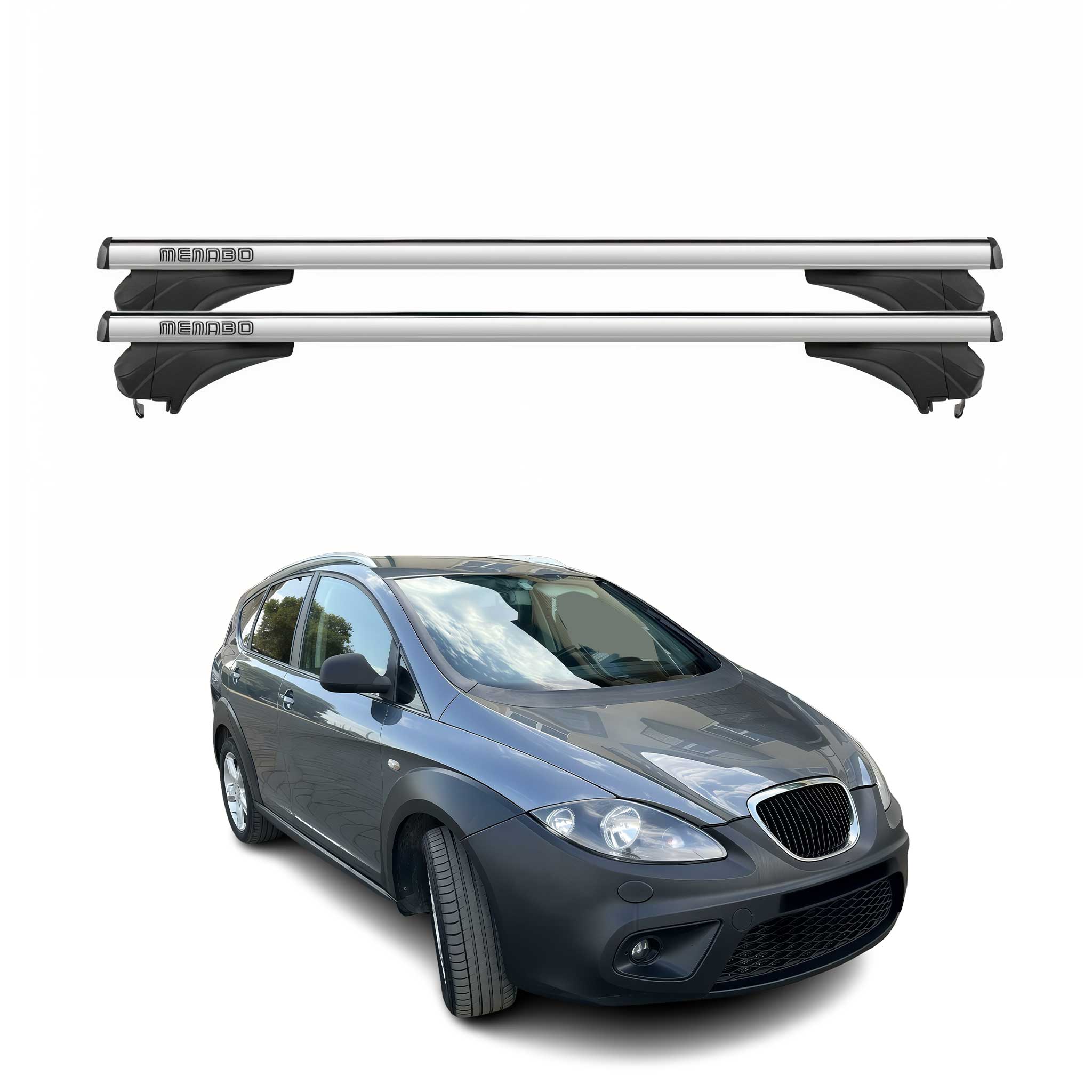 Menabo Dachträger Grundtäger für Seat Altea XL 2009-2015 FL Aluminium Silber 2x