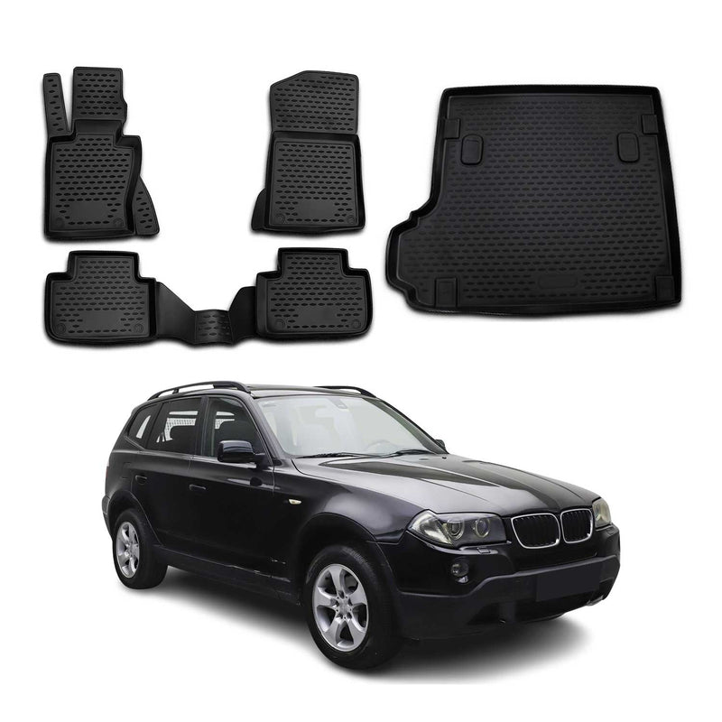 Fußmatten & Kofferraumwanne Set für BMW X3 E83 2003-2010 Gummi TPE Schwarz 5x
