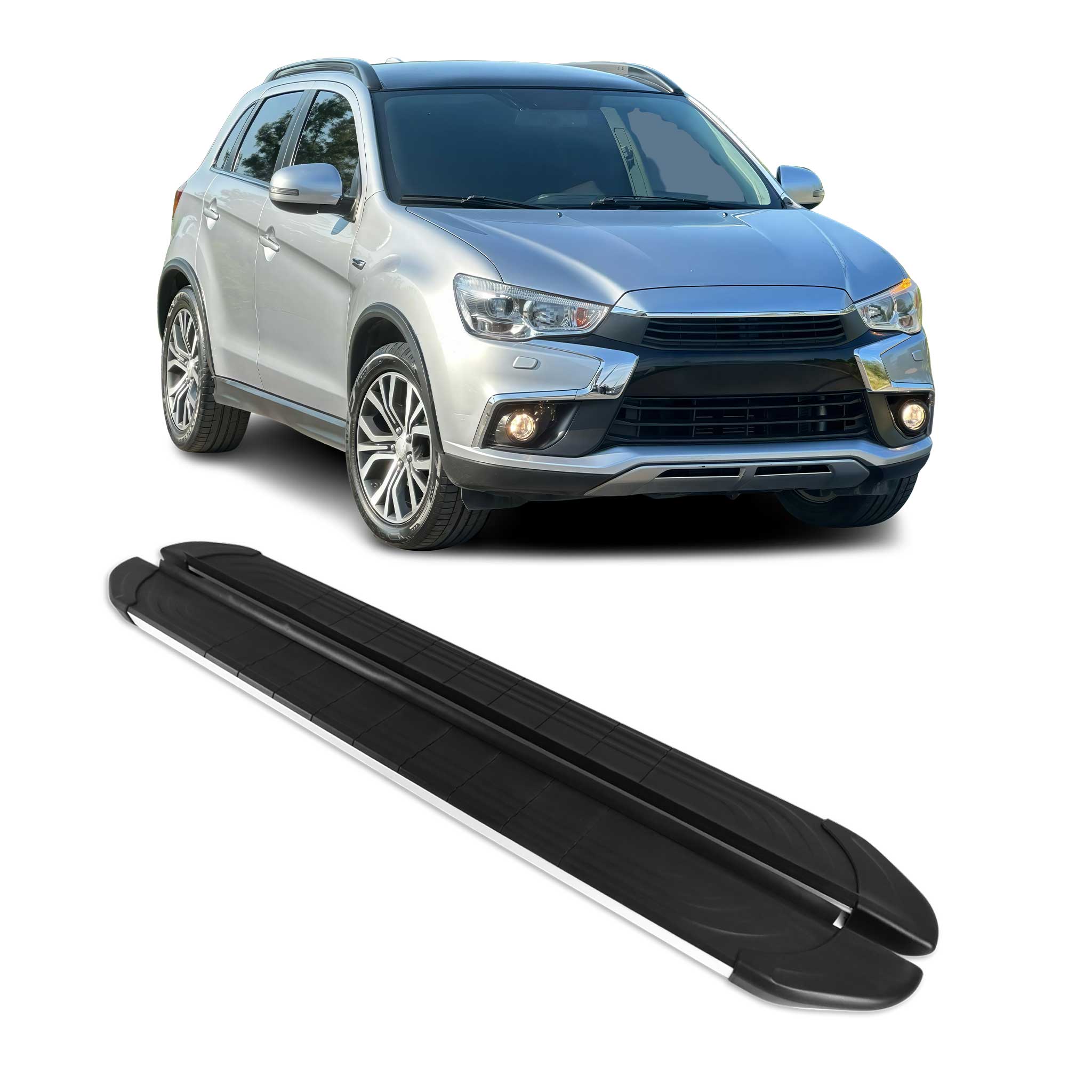 Trittbretter Seitenschweller für Mitsubishi ASX 2010-2022 Alu Schwarz Silber 2x