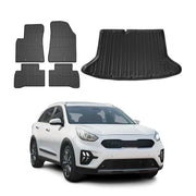 Fußmatten & Kofferraumwanne Set für Kia Niro I 2017-2022 Gummi TPE Schwarz 5x