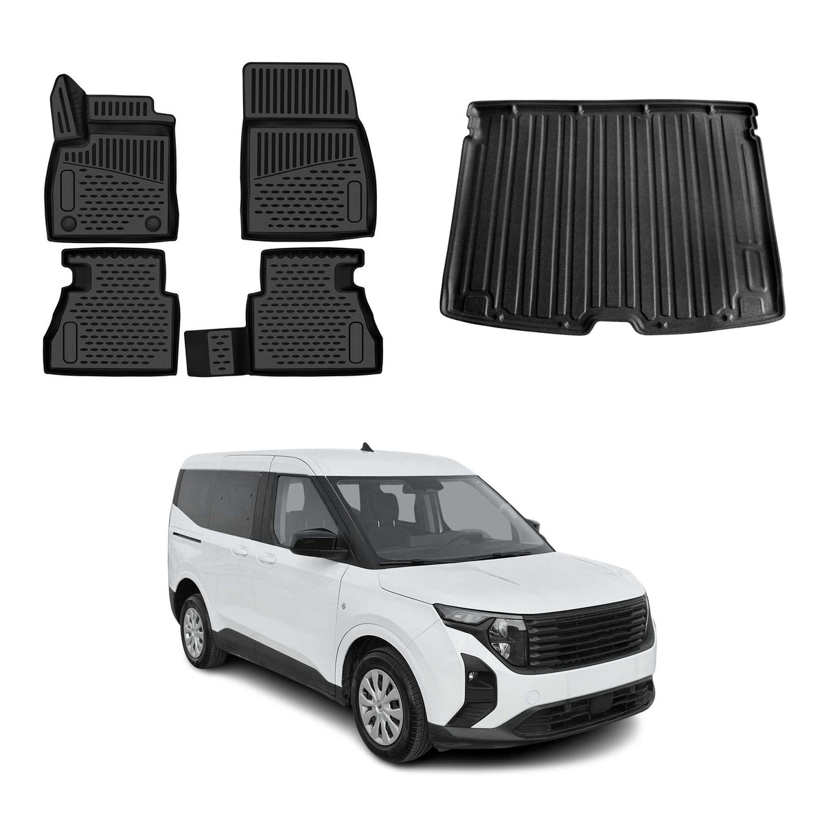 Fußmatten & Kofferraumwanne Set für Ford Tourneo Courier II 2023-2026 Schwarz