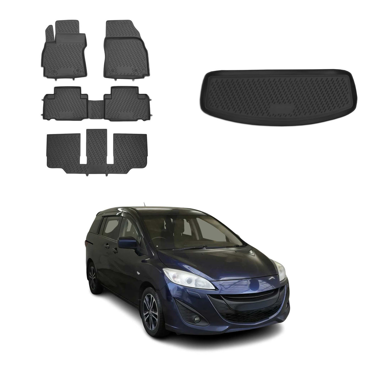 OMAC Fußmatten & Kofferraumwanne Set für Mazda 5 Kurzer 2010-2015 Facelift