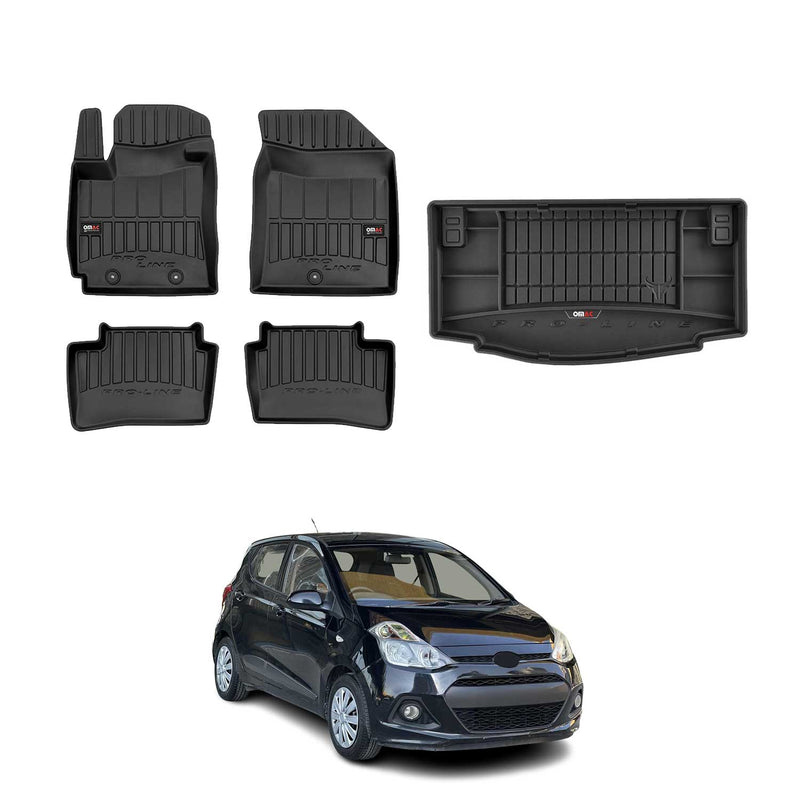 OMAC Fußmatten & Kofferraumwanne Set für Hyundai i10 2013-2019 Gummi Schwarz 5x