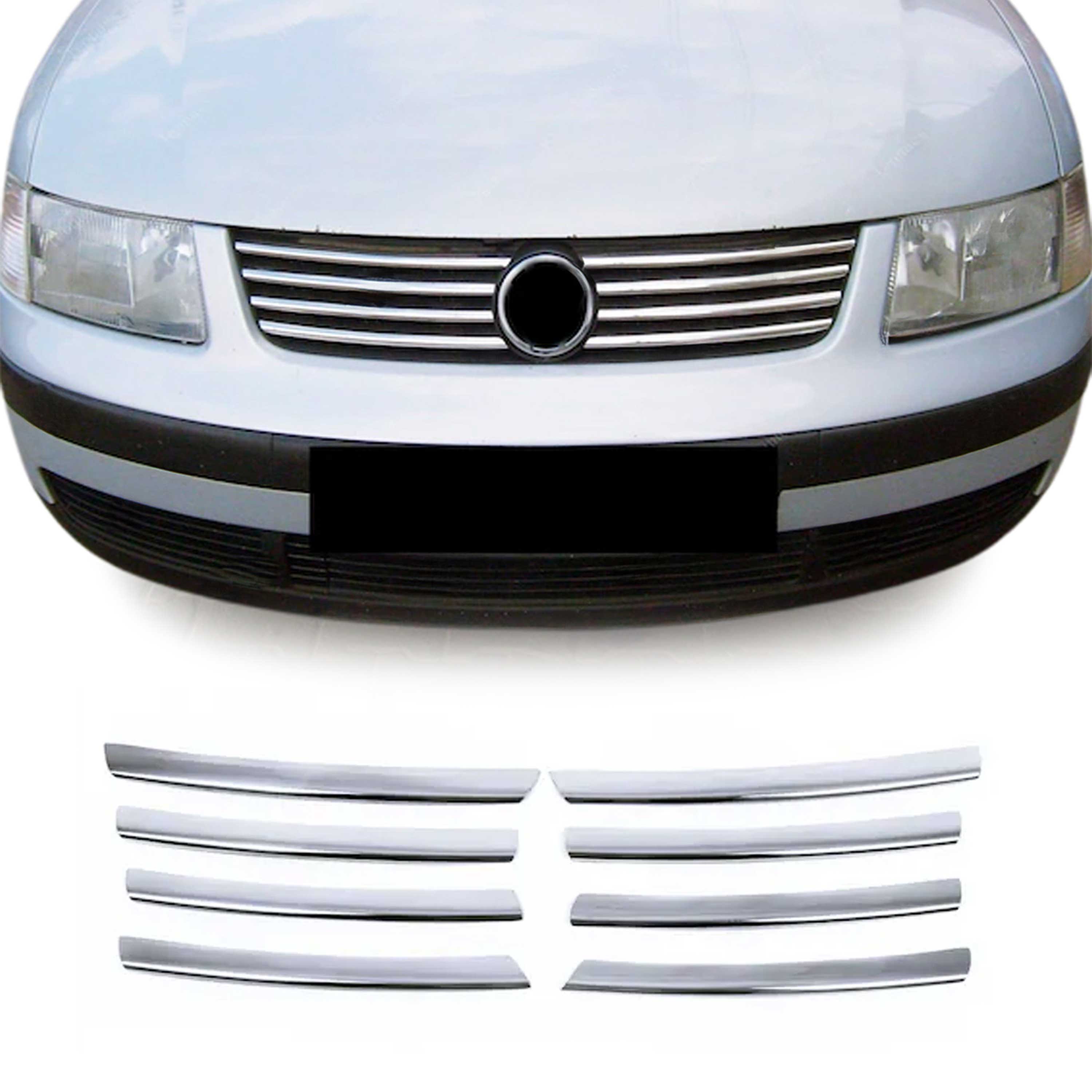 Kühlergrill Leisten Grillleisten für VW Passat 2000-2005 Edelstahl Chrom 8tlg