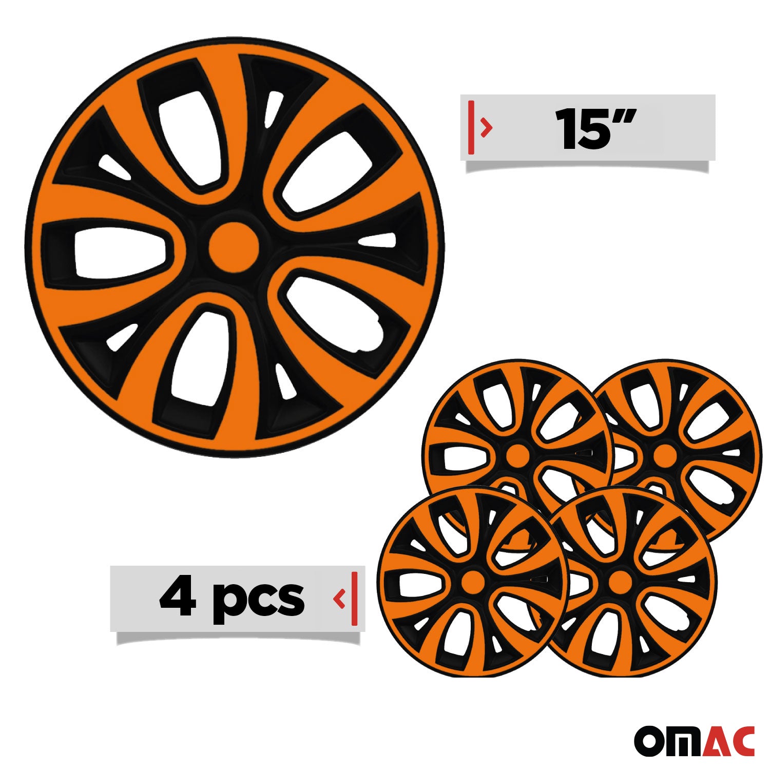 4x Radkappen Radzierblenden Radblenden 15" Zoll Stahlfelgen Schwarz Orange