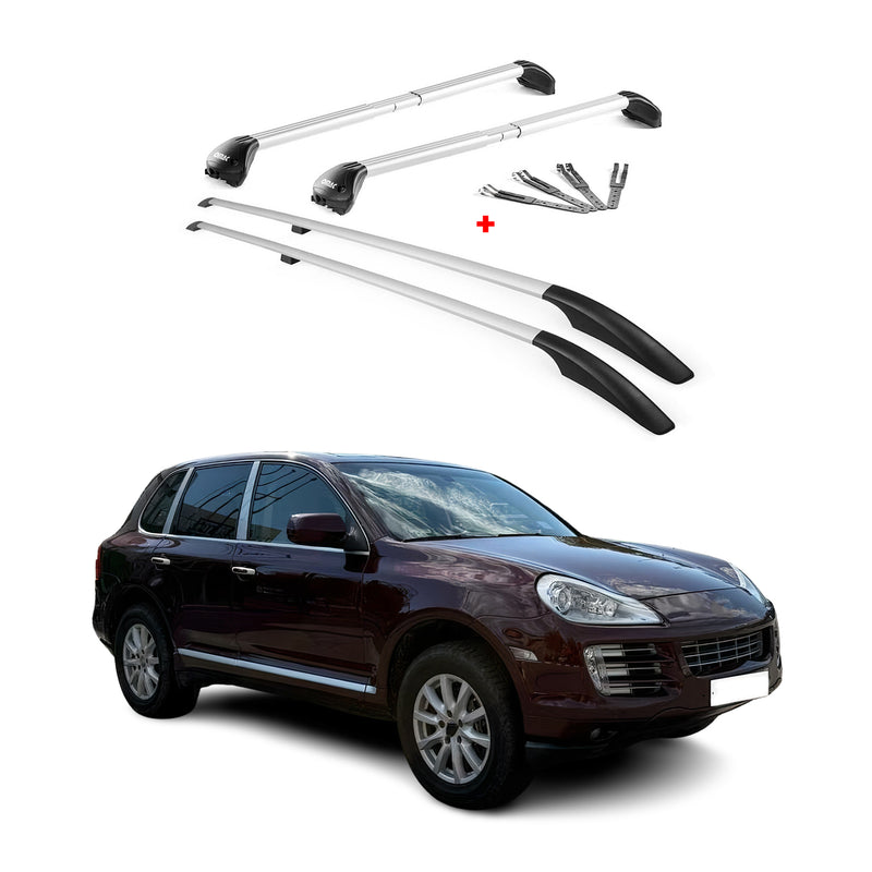 Dachreling + Dachträger Satz für Porsche Cayenne 9PA 2002-2010 Alu Grau
