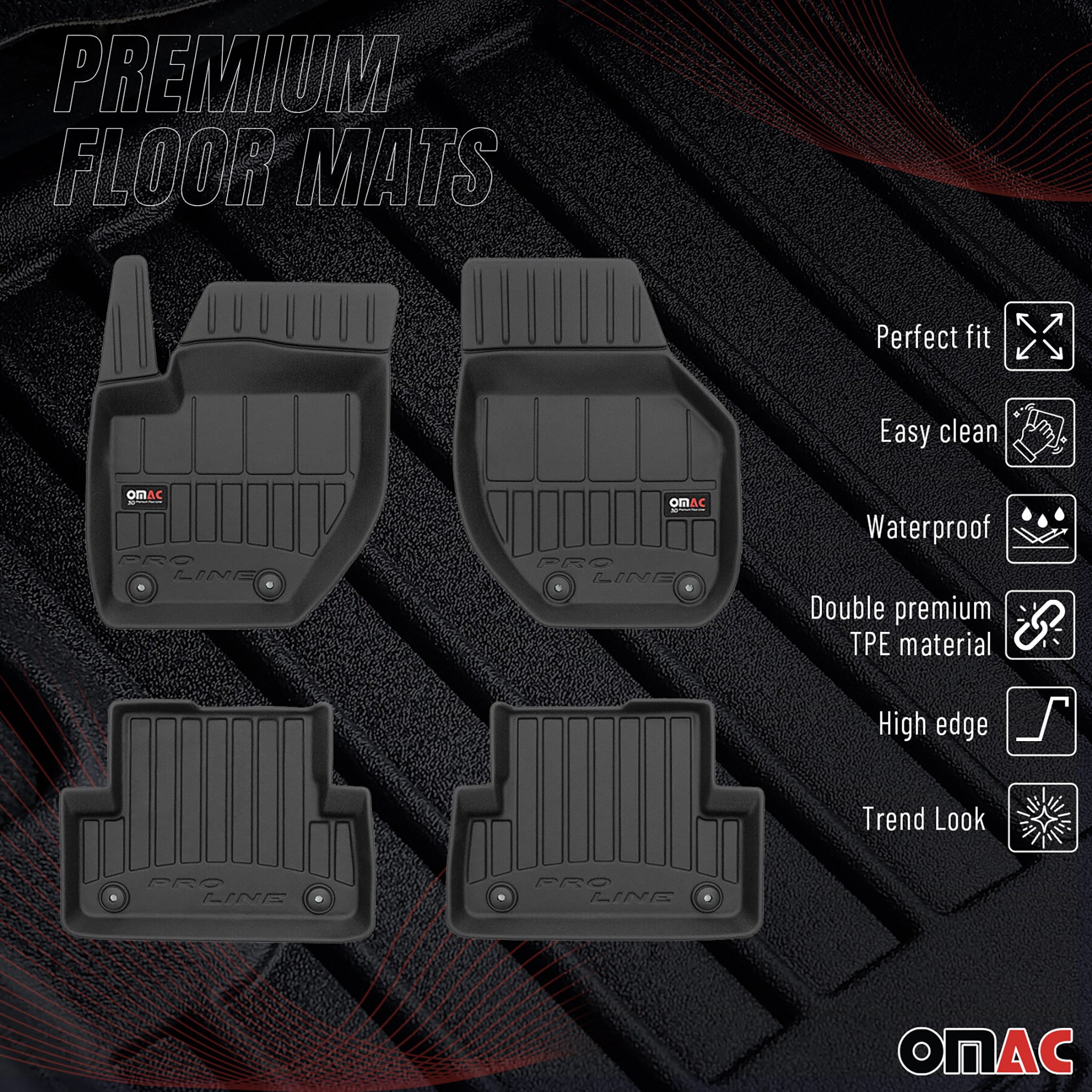 OMAC Gummi Fußmatten für Volvo V40 2012-2019 Premium TPE 3D Automatten 4tlg