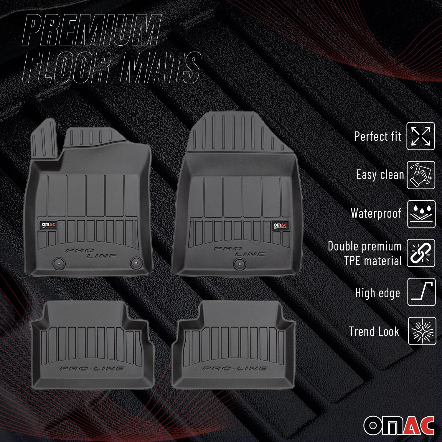 OMAC Gummi Fußmatten für Kia Ceed 2019-2026 Premium TPE 3D Automatten Schwarz 4x