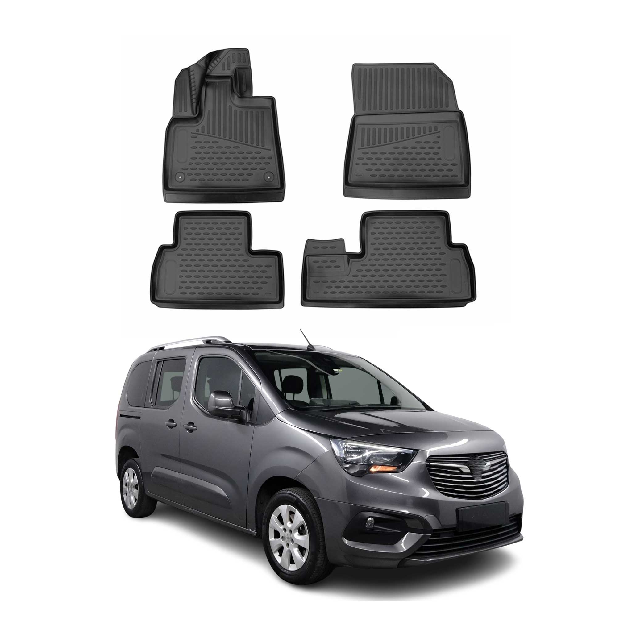 OMAC Gummimatten Fußmatten für Opel Combo 2019-2024 5 Sitze TPE Schwarz 4x