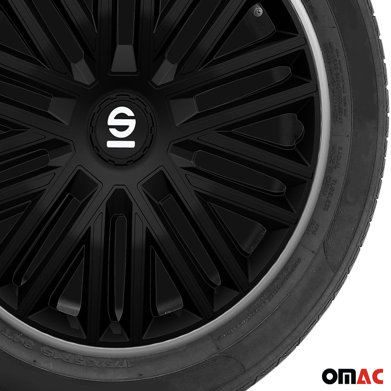 Radkappen Radzierblenden Sparco Bergamo 15" Zoll Abdeckung Set Schwarz Grau 4x