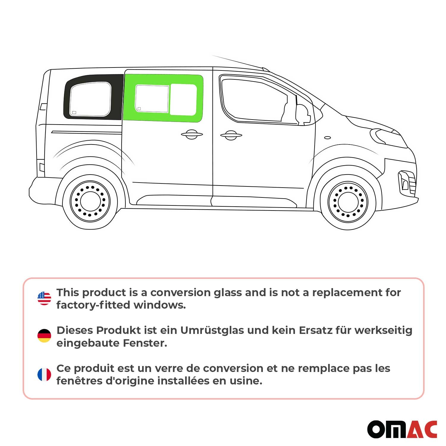 Schiebefenster Seitenfenster für Citroen SpaceTourer 2016-2026 Schwarz Rechts L1