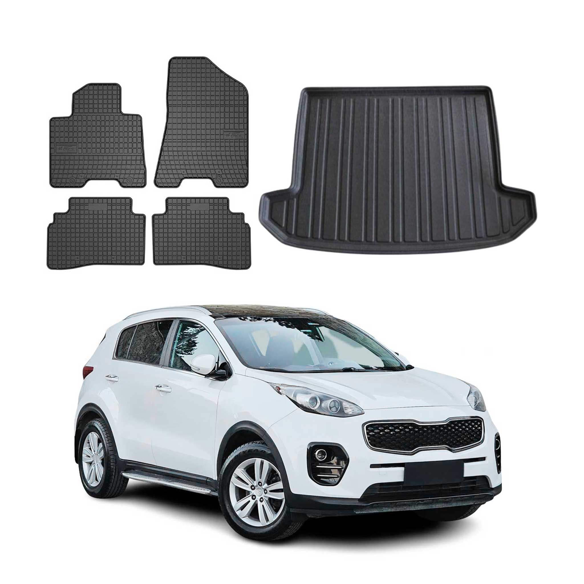 Fußmatten & Kofferraumwanne Set für Kia Sportage 2017-2022 Gummi TPE Schwarz 5x