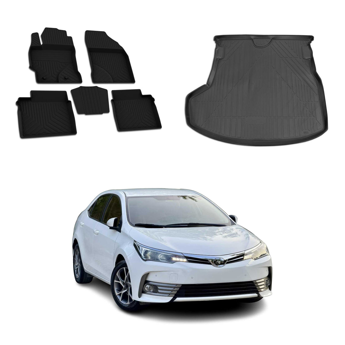 Fußmatten & Kofferraumwanne Set für Toyota Corolla Limo 2016-19 Facelift Schwarz