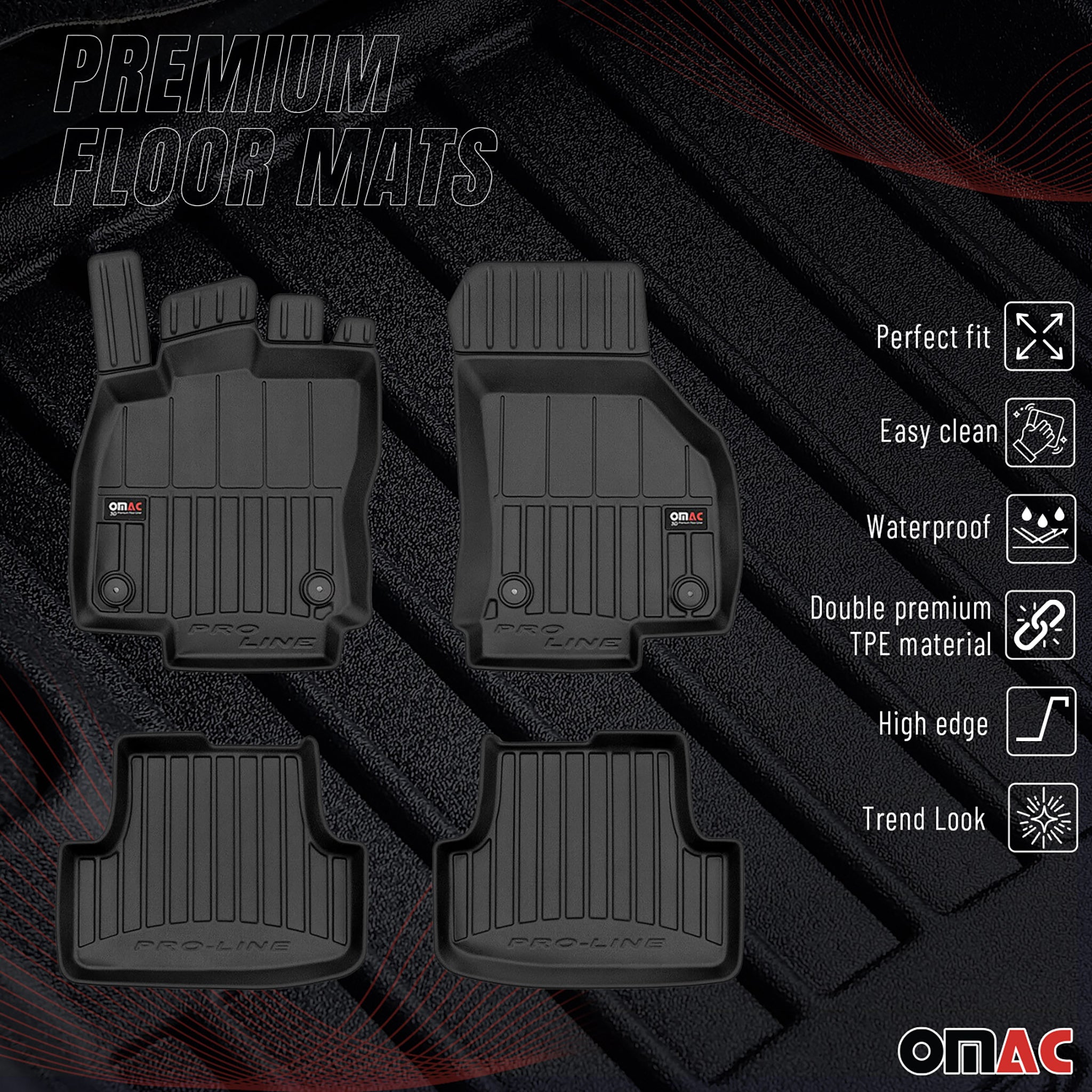 OMAC Gummi Fußmatten für VW Golf 2019-2026 Premium TPE 3D Automatten Schwarz 4x