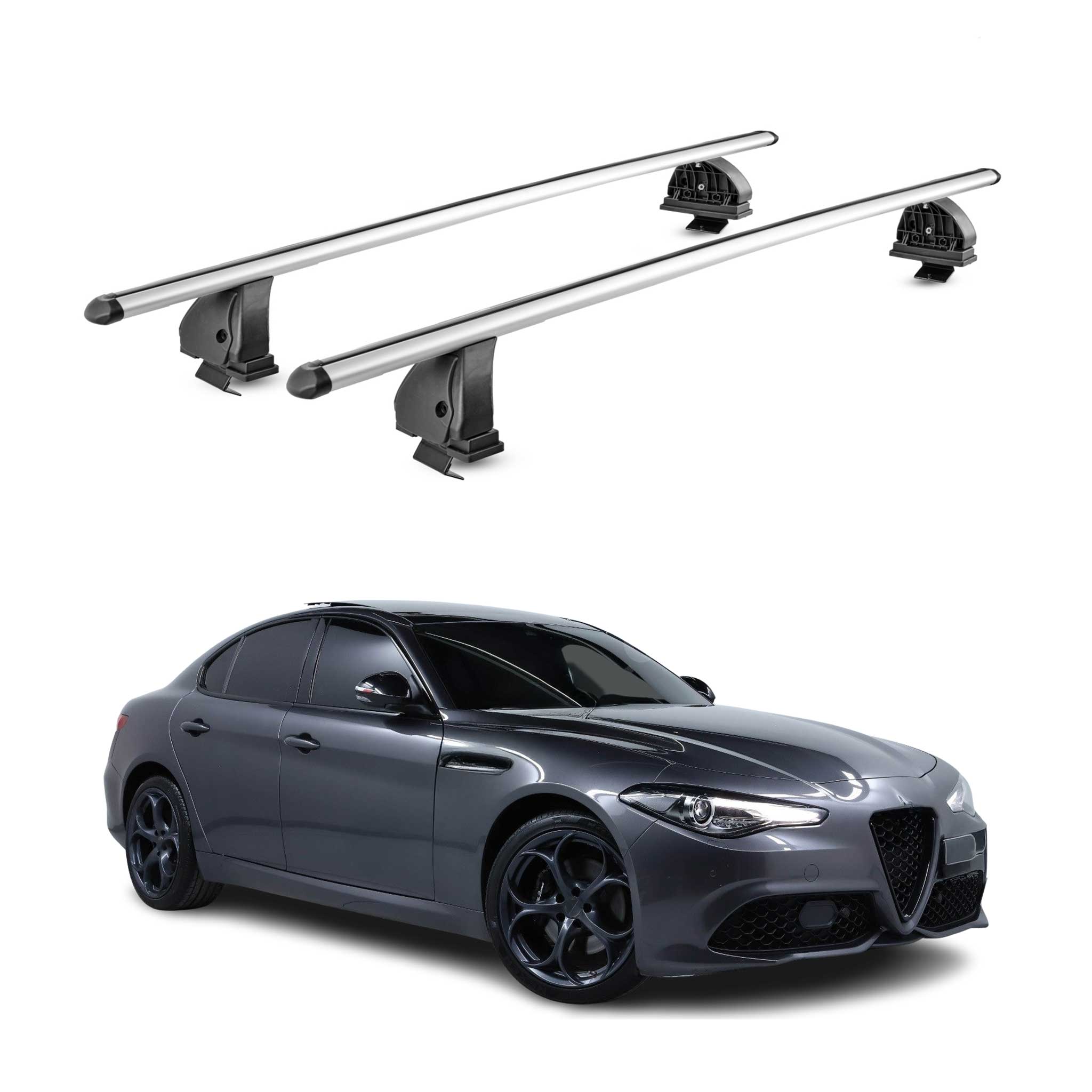 Alu Dachträger für Alfa Romeo Giulia 2015-2026 TÜV T-Nut 75 kg 2tlg Silber