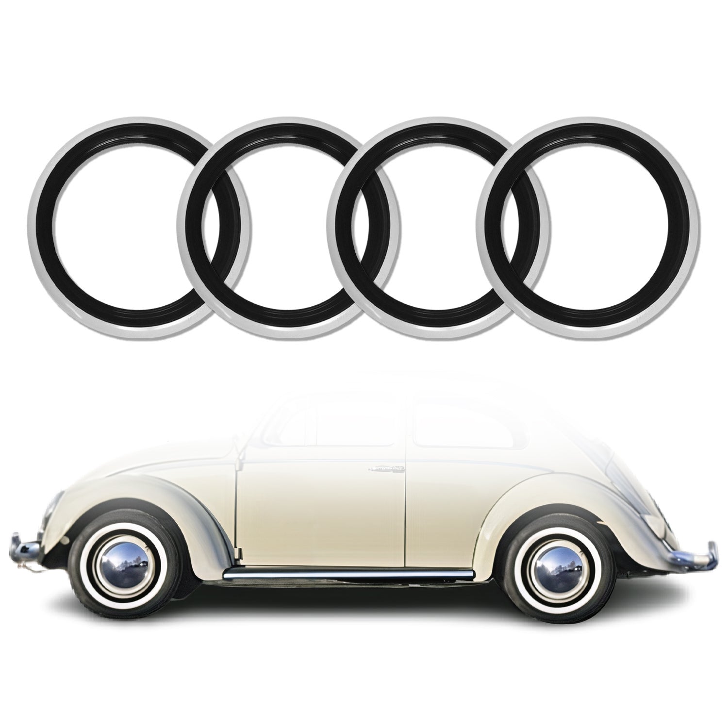 4x Weißwandringe Weißwandreifen 15 Zoll Schwarz Weiß Echt Gummi Auto Tuning