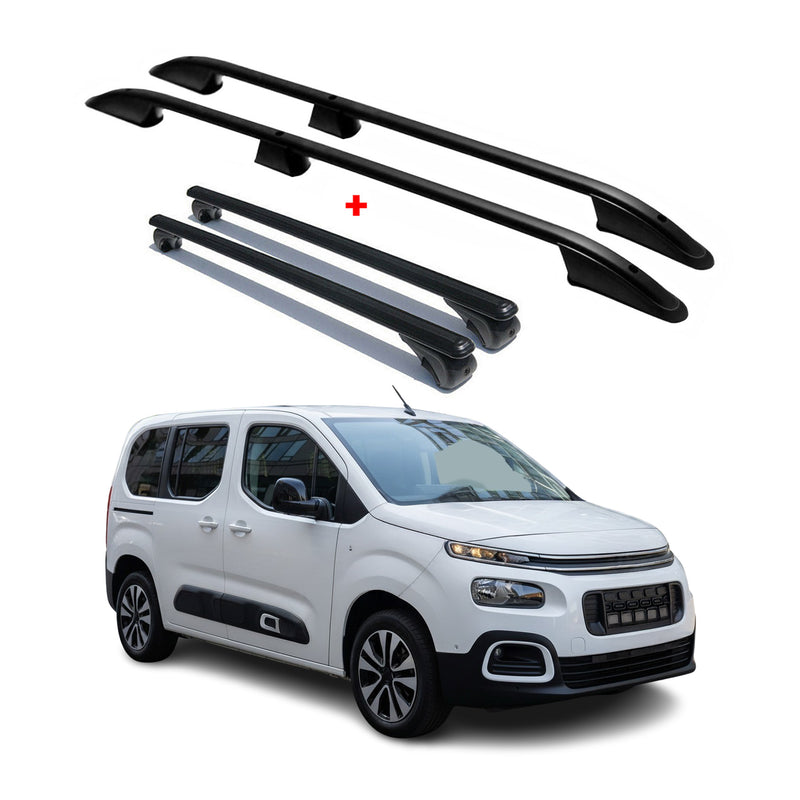 Dachträger + Dachreling für Citroen Berlingo 2018-2025 Kurzer L1 Alu Schwarz 4x