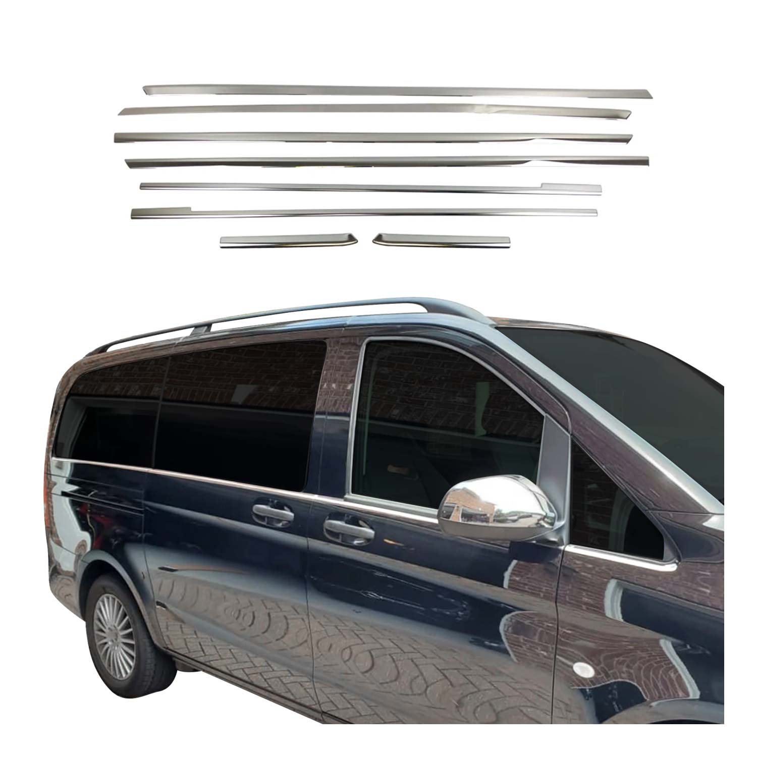 Fensterleisten Zierleisten für Mercedes Vito W447 langer Radstand L2 Chrom 8tlg