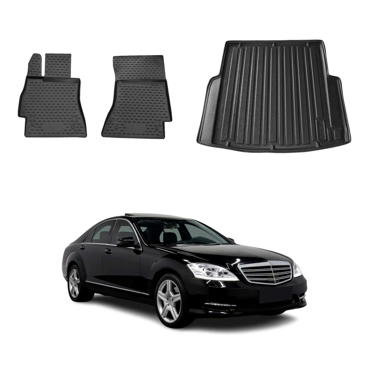 OMAC Fußmatten & Kofferraumwanne Set für Mercedes S Klasse W221 2007-2013