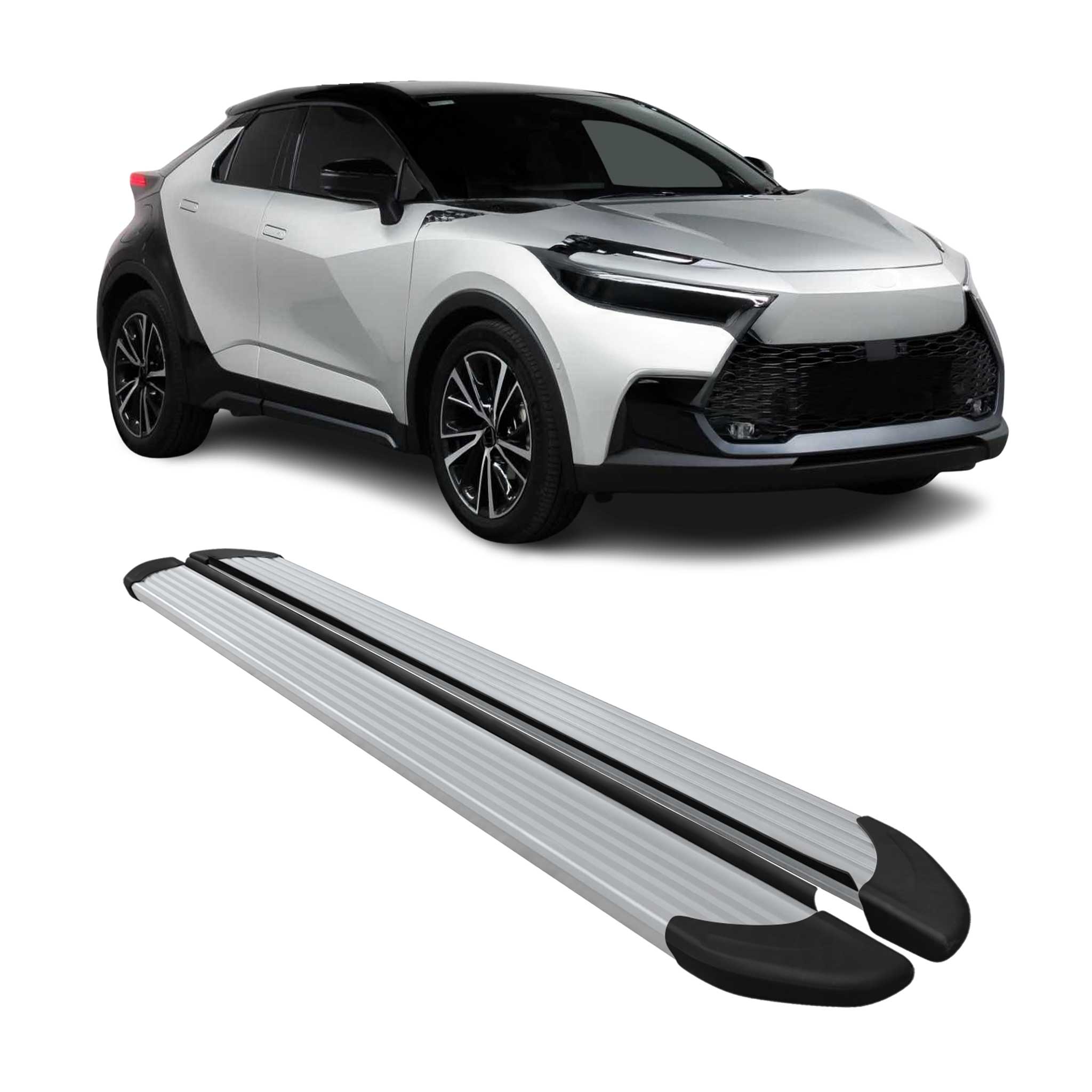 Trittbretter Seitenschweller für Toyota C-HR AX20 2023-2026 Alu Silber
