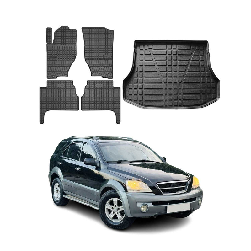 Fußmatten & Kofferraumwanne Set für Kia Sorento 2003-2009 Gummi Schwarz TPE 5x