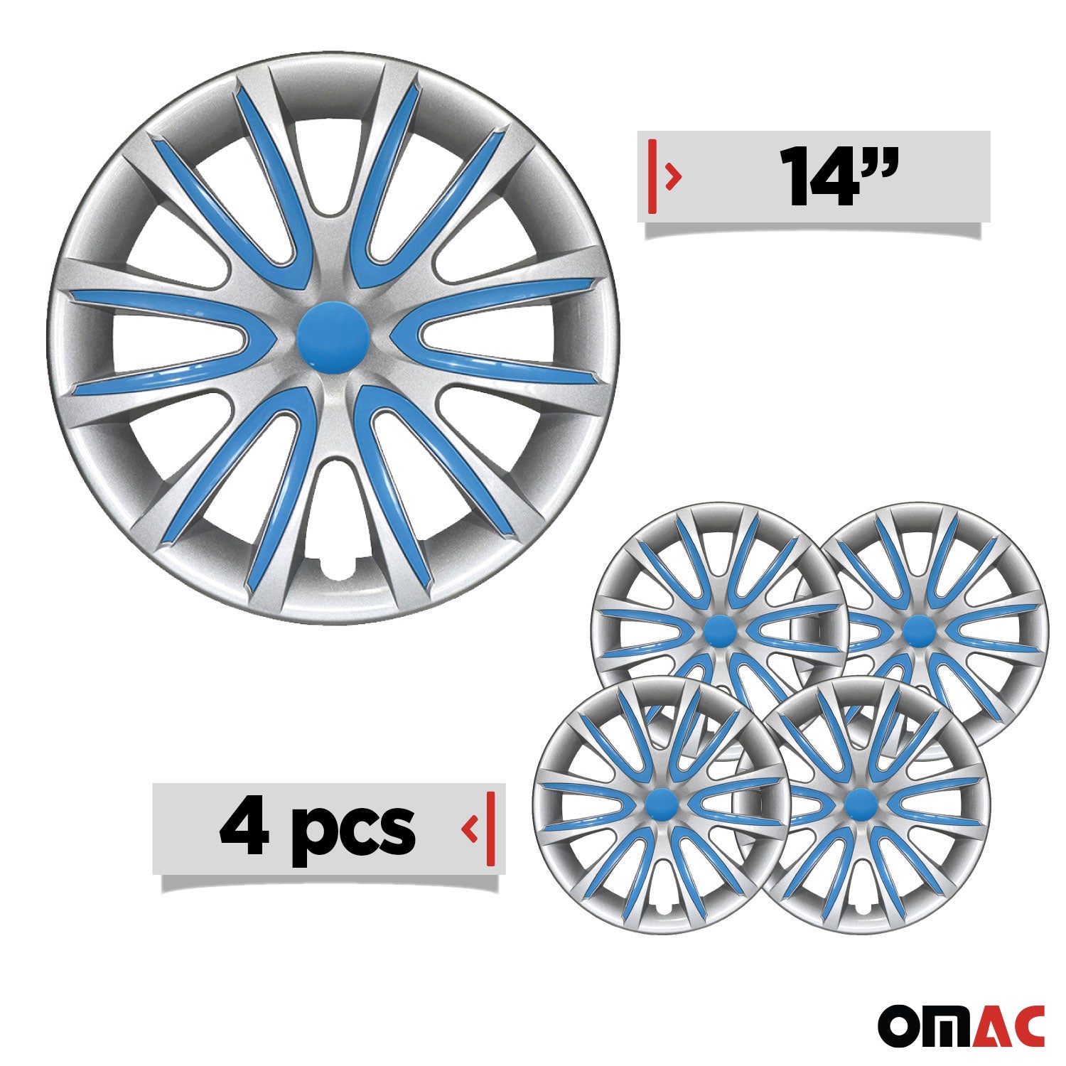 4x Radblenden Radkappen Radzierblenden 14" Zoll Stahlfelgen Grau Blau