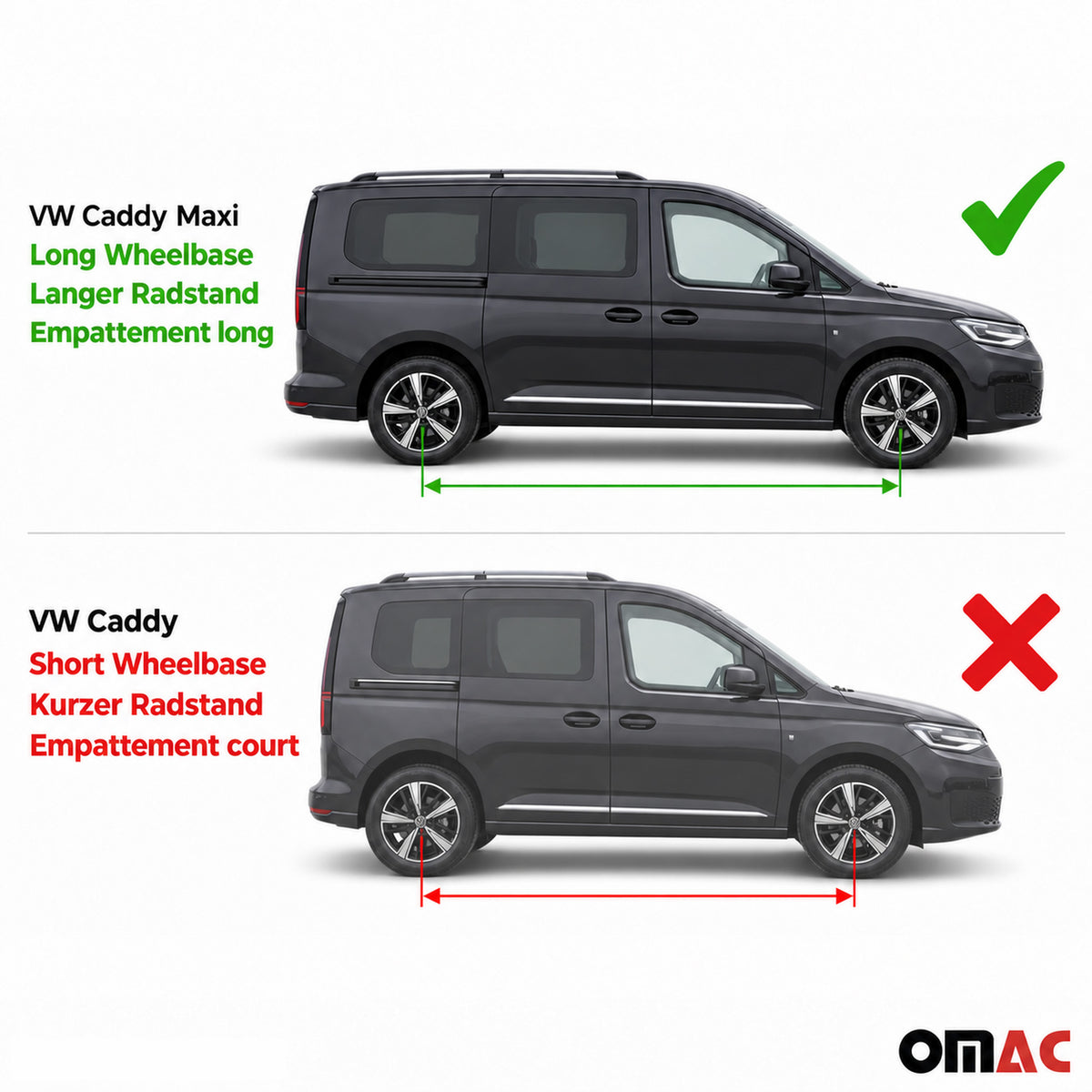 Dachreling+Dachträger für VW Caddy Maxi 2003-2015 L2 Langer Aluminium Silber 4x
