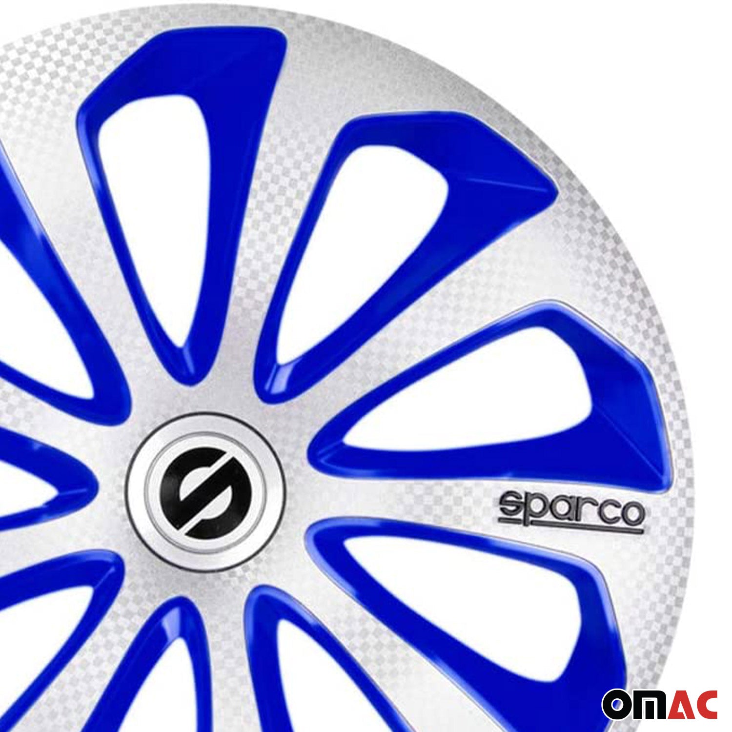 Radkappen Radzierblenden Sparco Sicilia 14" Zoll Abdeckung Silber Blau Carbon 4x