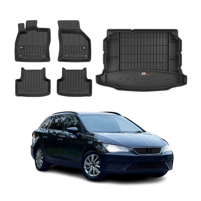 OMAC Fußmatten & Kofferraumwanne Set für Seat Leon 2012-2020 Gummi Schwarz 5x