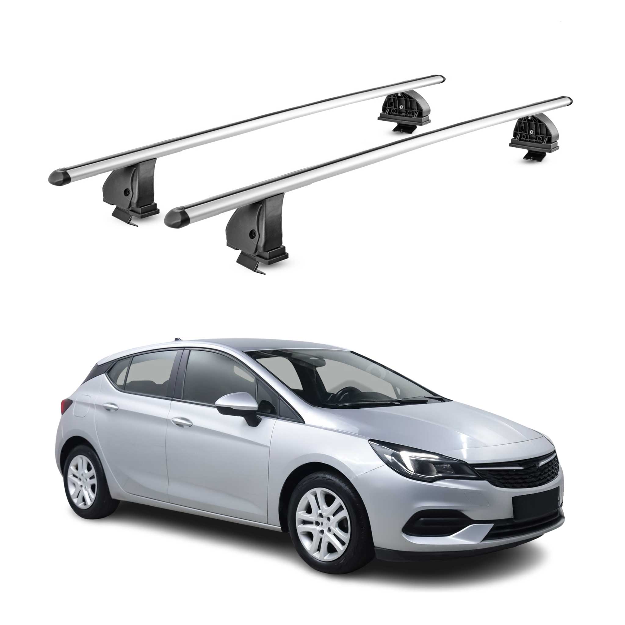 Alu Dachträger für Opel Astra K 2015-2021 TÜV T-Nut Abschließbar 2tlg Silber