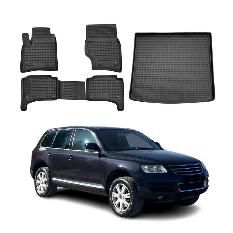 Fußmatten & Kofferraumwanne Set für VW Touareg 2002-2010 Gummi TPE Schwarz 5x