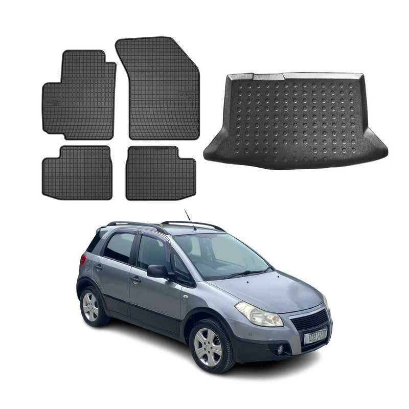 Fußmatten & Kofferraumwanne Set für Fiat Sedici 2006-2014 Gummi TPE Schwarz 5x
