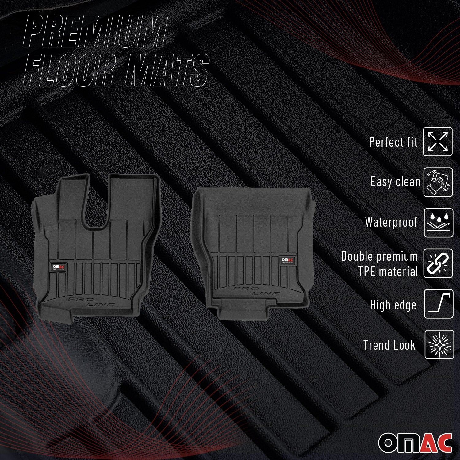 OMAC Gummi Fußmatten für Volvo FM 2001-2020 Premium TPE 3D Automatten Schwarz 2x