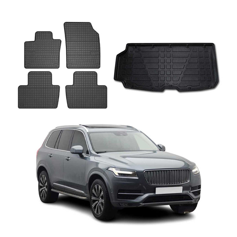Fußmatten & Kofferraumwanne Set für Volvo XC90 2016-2025 Gummi TPE Schwarz 5x