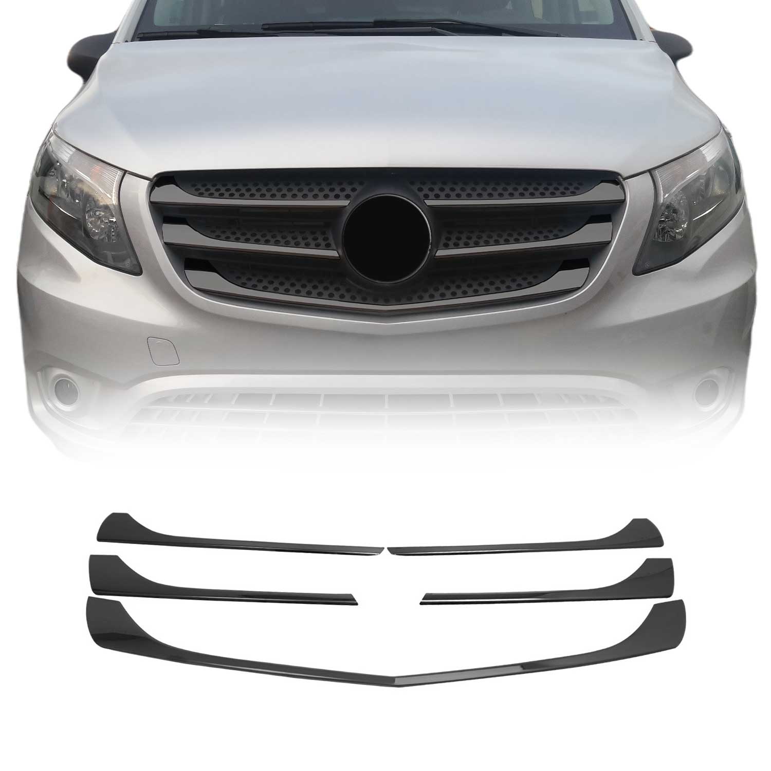 Kühlergrill Leiste Grillleisten für Mercedes Vito W447 2014-2019 Chrom Dunkel 5x