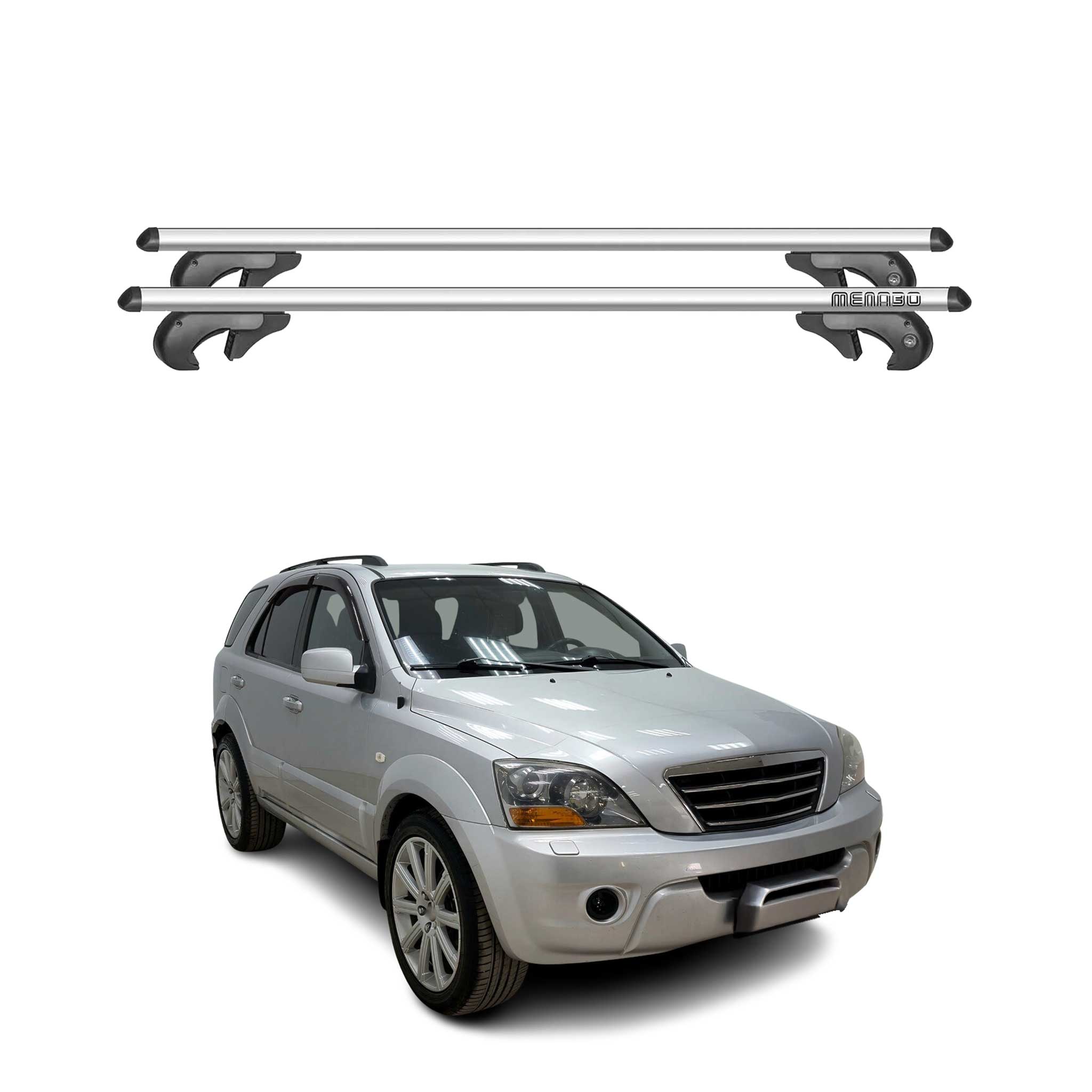Menabo Dachträger Grundtäger für Kia Sorento 2002-2009 90kg Alu Silber 2 tlg