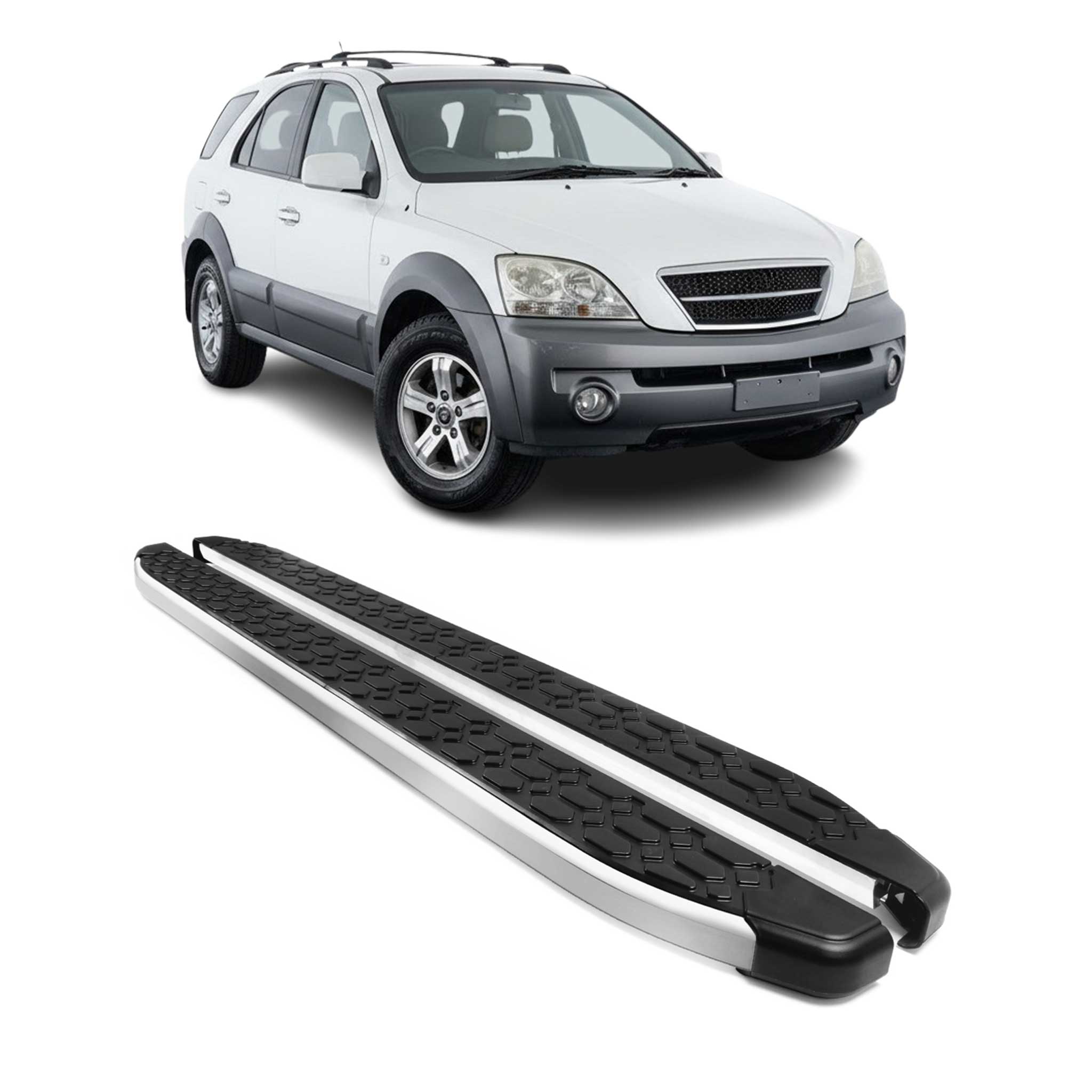 Alu Trittbretter Seitenschweller für Kia Sorento mk1 2002-2009 Schwarz Silber 2x